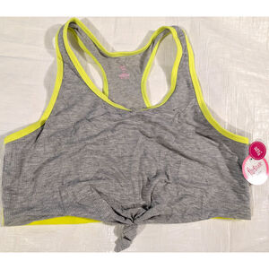 NWT Flirtitude Bralette PLus Size XL Gray Neon Green Trim Racerback Tied T Shirt